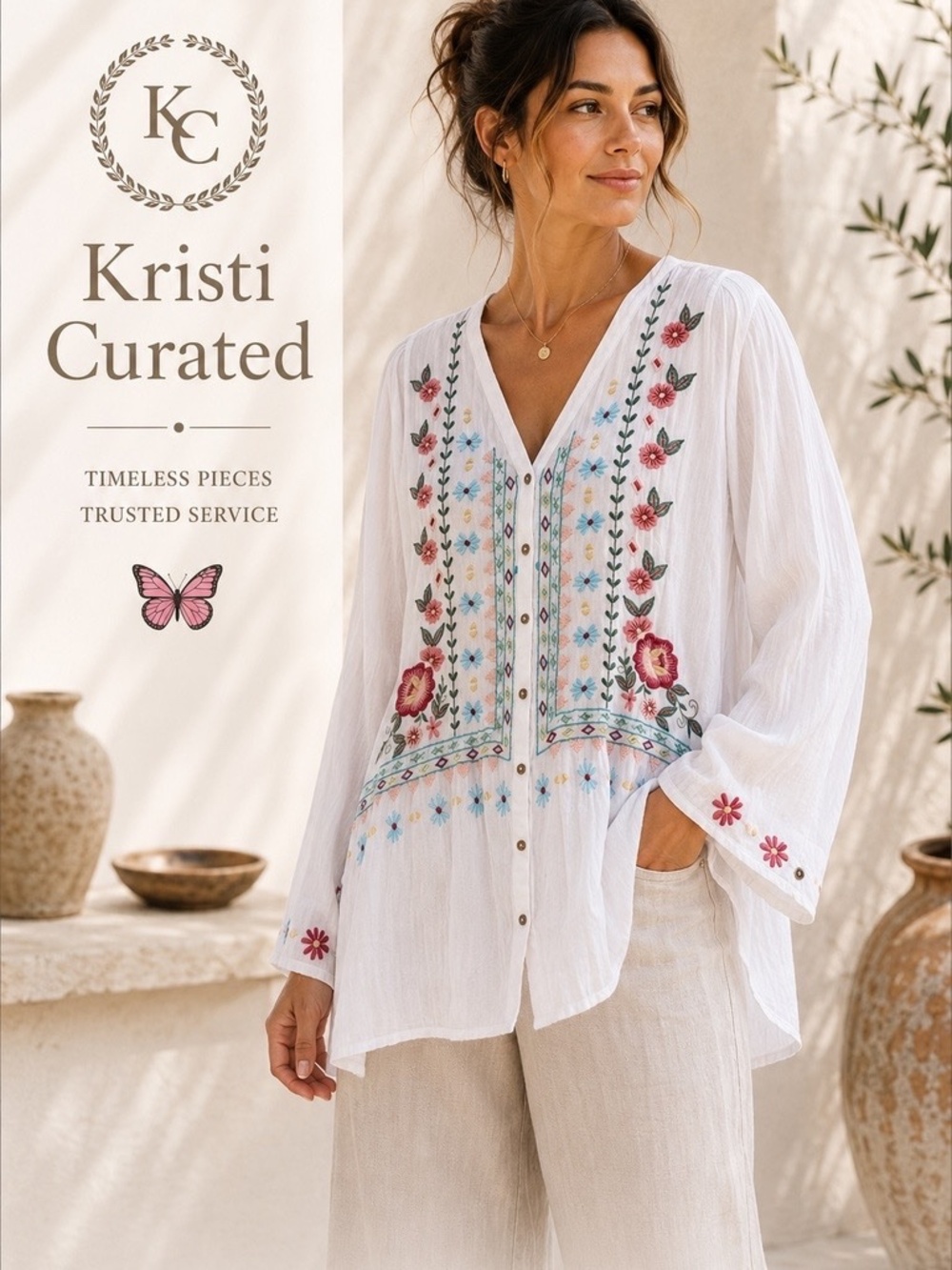 Soft Surroundings Delicate Embroidered Cotton Boho Blouse — XL